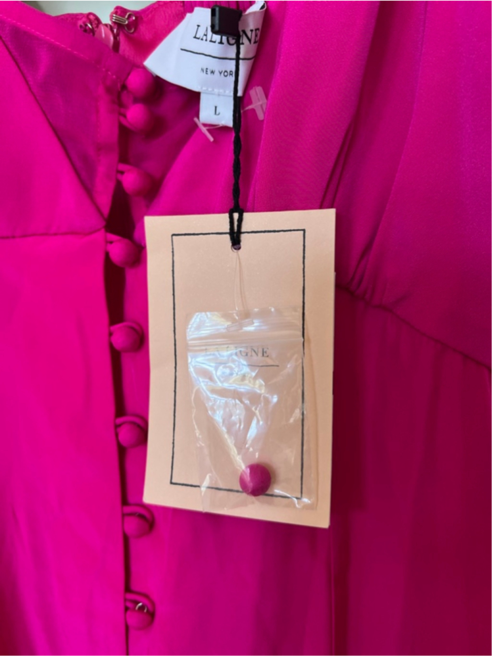 NWT LA LIGNE Pink Silk Midi Dress L - Picture 11 of 16